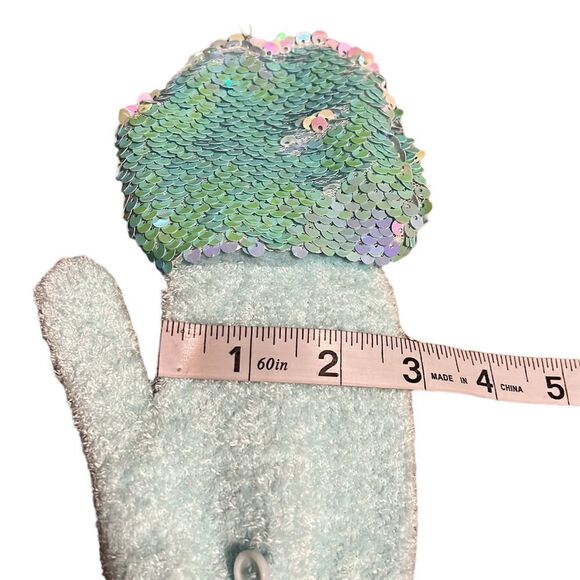 Mittens Gloves One Size Justice Blue Flip Sequin Button & Loop Soft Sparkle - Picture 8 of 8